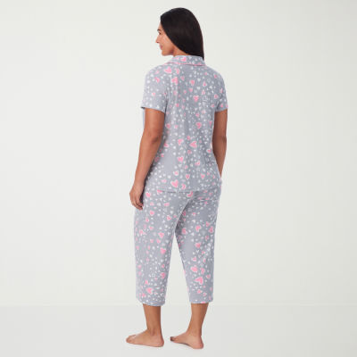 Cuddl Duds Womens V-Neck Short Sleeve 2-pc. Plus Pajama Sets