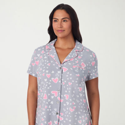 Cuddl Duds Womens V-Neck Short Sleeve 2-pc. Plus Pajama Sets