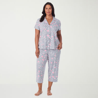 Cuddl Duds Womens V-Neck Short Sleeve 2-pc. Plus Pajama Sets
