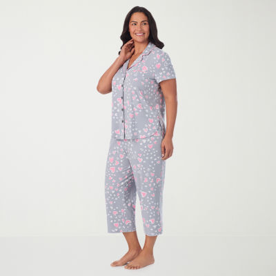 Cuddl Duds Womens V-Neck Short Sleeve 2-pc. Plus Pajama Sets