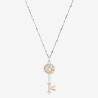 Disney Jewels Collection Mickey Mouse Womens 1/8 CT. T.W. Natural White Diamond 14K Gold Over Silver Sterling Silver Keys 18 Inch Pendant Necklace