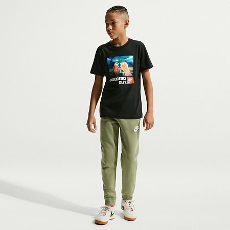 Nike Club Big Kid Unisex Crew Neck Short Sleeve Regular Fit Graphic T-Shirt, Small, Black