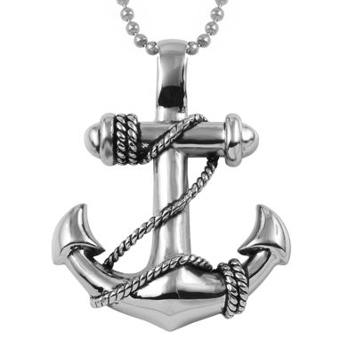 Mens Stainless Steel Anchor Pendant Necklace