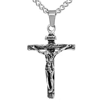 Men's Wood Cross Necklace Pendant Stainless Steel 24 Chain - Brown / Stainless Steel / Wood