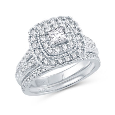Womens 1 CT. T.W. Natural Diamond 10K White Gold Cushion Bridal Set