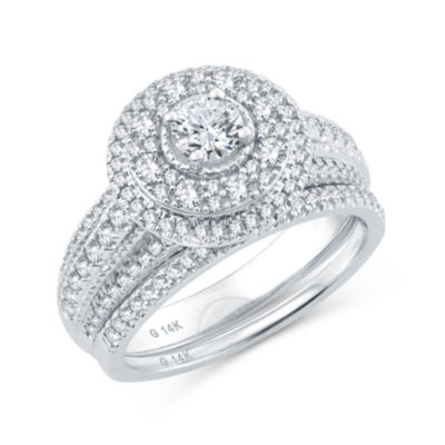 Womens 1 CT. T.W. Natural Diamond 10K White Gold Round Bridal Set
