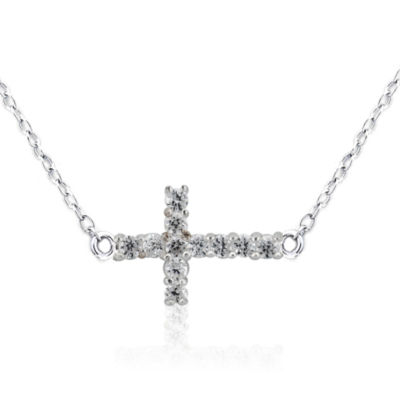 DiamonArt® Womens 1/2 CT. T.W. White Cubic Zirconia Sterling Silver Cross Pendant Necklace