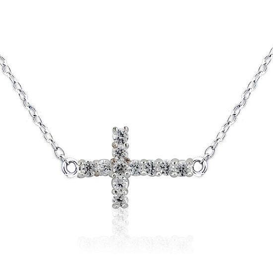 DiamonArt® Womens 1/2 CT. T.W. White Cubic Zirconia Sterling Silver Cross Pendant Necklace