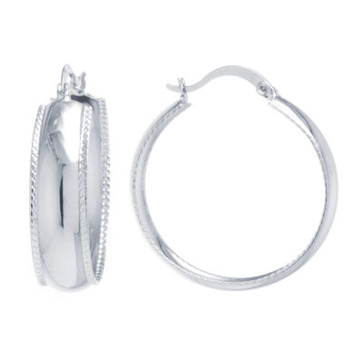 Silver Reflections Womens 33mm Round Hoop Earrings