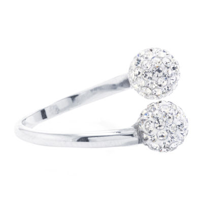 Sparkle Allure Womens Crystal Pure Silver Over Brass Round Bypass  Cocktail Ring