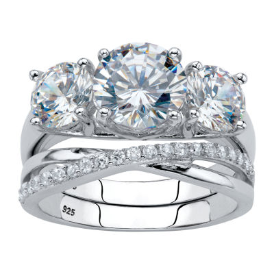 DiamonArt® Womens 4 1/4 CT. T.W. White Cubic Zirconia Platinum Over Silver Round Bridal Set