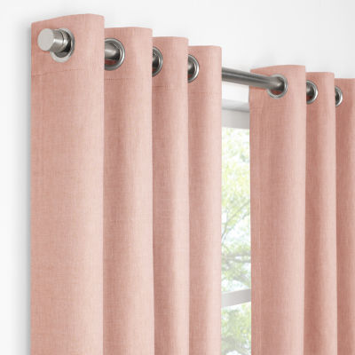 Fieldcrest Devin Solid Cotton Chambray Energy Saving 100% Blackout Grommet Top Single Curtain Panel