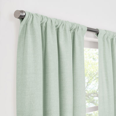 Fieldcrest Devin Flippable Stripe Cotton Chambray Rod Pocket Energy Saving 100% Blackout Single Curtain Panel