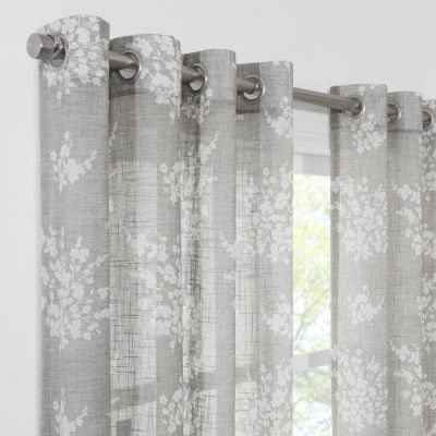 Fieldcrest Arden Tossed Bouquet Cotton Sheer Grommet Top Single Curtain Panel