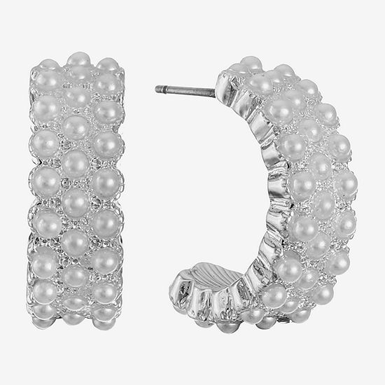 Monet Jewelry Simulated Pearl Hoop Earrings
