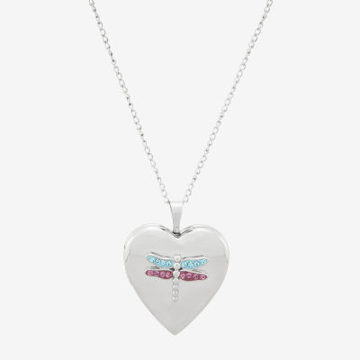 Womens Lab Created White Crystal Sterling Silver Heart Locket Necklace
