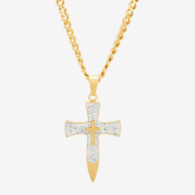 Womens Lab Created White Crystal Stainless Steel Cross Pendant