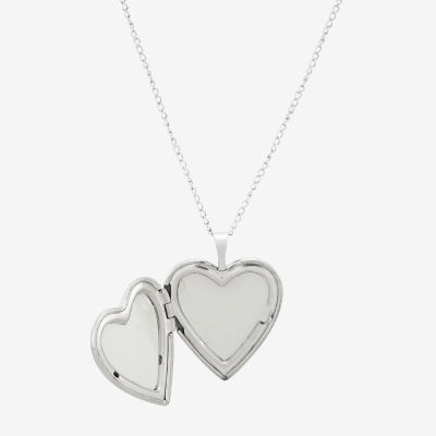 Womens Sterling Silver Heart Locket Necklace