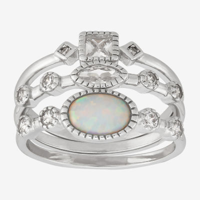 Womens Simulated White Opal Sterling Silver Stackable Ring