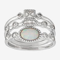Womens Simulated White Opal Sterling Silver Ring Sets, 6