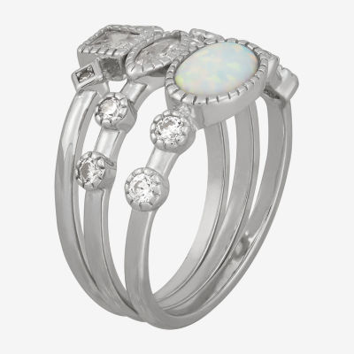 Womens Simulated White Opal Sterling Silver Stackable Ring