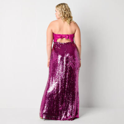Johnny Wujek for JCPenney Womens Juniors Plus Sleeveless Sequin Fitted Gown