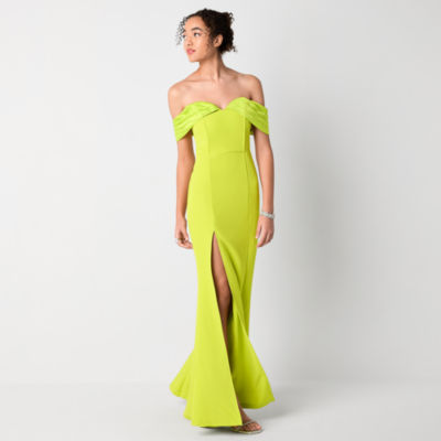 Johnny Wujek for JCPenney Womens Juniors Short Sleeve Off-The-Shoulder Fitted Gown