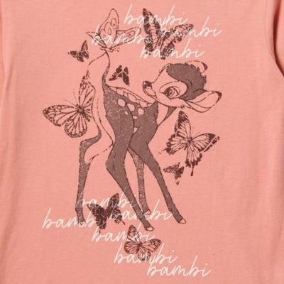 Juniors Womens Crew Neck Short Sleeve Bambi Graphic T-Shirt