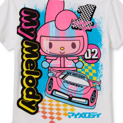 Juniors Hello Kitty My Melody Tokyo Speed Oversized Tee Womens Crew Neck Short Sleeve Graphic T-Shirt