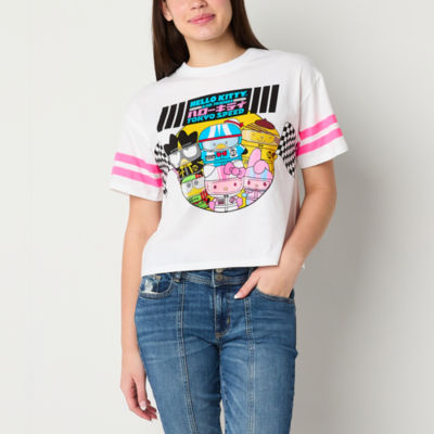 Juniors Hello Kitty Tokyo Speed Cropped Tee Womens Crew Neck Short Sleeve Graphic T-Shirt