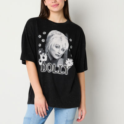 Juniors Dolly Parton Oversized Tee Womens Crew Neck Short Sleeve Graphic T-Shirt