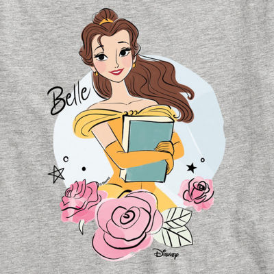 Disney Collection Little & Big Girls Crew Neck Short Sleeve Belle Graphic T-Shirt