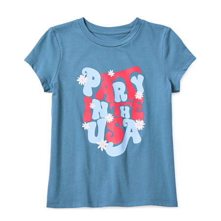 Thereabouts Little & Big Girls Round Neck Short Sleeve Graphic T-Shirt, X-large (16), Blue