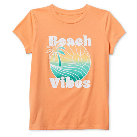 Thereabouts Little & Big Girls Round Neck Short Sleeve Graphic T-Shirt, Medium (10-12), Orange