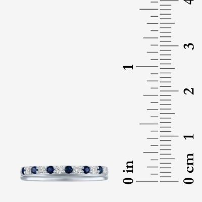 Womens 3.5MM 1/10 CT. T.W. Lab Created Blue Sapphire 10K White Gold Wedding Band