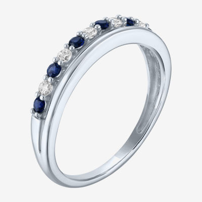 (G-H / Si2-I1) 3.5MM 1/10 CT. T.W. Lab Created Blue Sapphire 10K White Gold Wedding Band