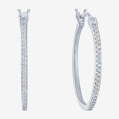 (G-H / I1-I2) 1/10 CT. T.W. Lab Grown White Diamond Sterling Silver 20.8mm Round Hoop Earrings