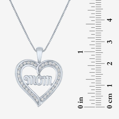 "Mom" (G-H / I1-I2) Womens 1/4 CT. T.W. Lab Grown White Diamond Sterling Silver Heart Pendant Necklace