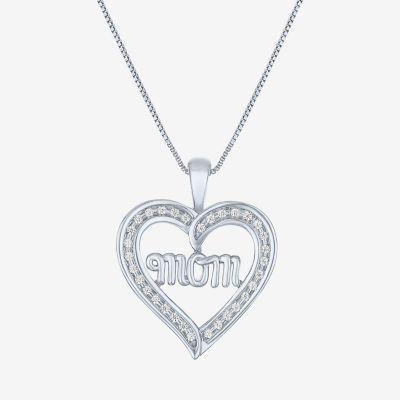 "Mom" (G-H / I1-I2) Womens 1/4 CT. T.W. Lab Grown White Diamond Sterling Silver Heart Pendant Necklace