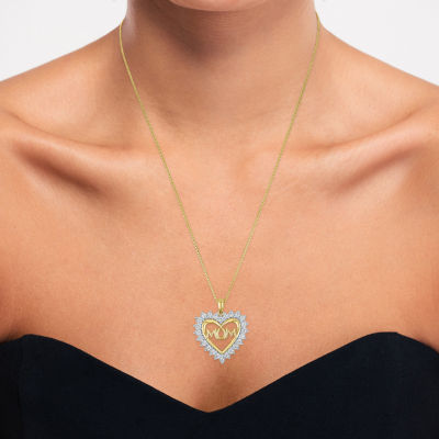 "Mom" (G-H / I1-I2) Womens 1/4 CT. T.W. Lab Grown White Diamond 14K Gold Over Silver Heart Pendant Necklace