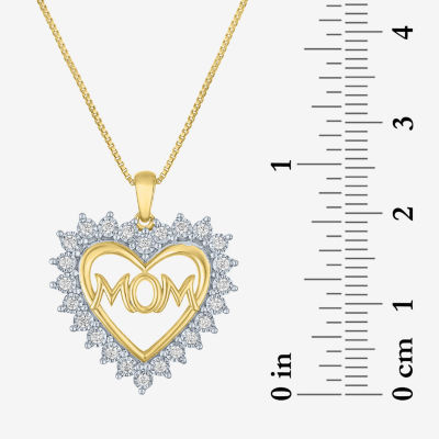 "Mom" (G-H / I1-I2) Womens 1/4 CT. T.W. Lab Grown White Diamond 14K Gold Over Silver Heart Pendant Necklace