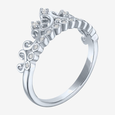 (G-H / I1-I2) Womens 1/10 CT. T.W. Lab Grown White Diamond Sterling Silver Crown Cocktail Ring
