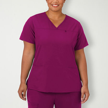 Jockey 2299 Womens Plus V Neck Stretch Fabric Short Sleeve Scrub Top, Xx-large, Red