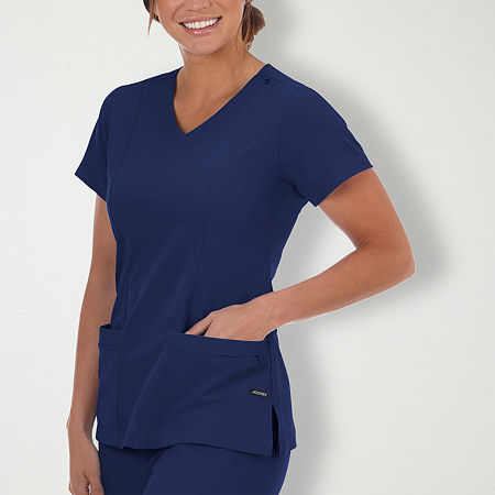 Jockey 2306 Womens V Neck Short Sleeve Stretch Fabric Scrub Top, Large, Blue