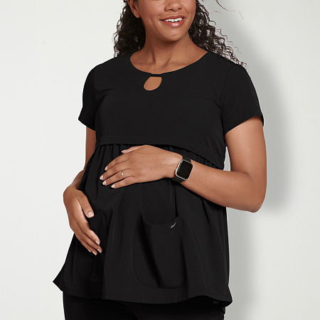 Jockey 2461 Womens Maternity Scoop Neck Stretch Fabric Short Sleeve Scrub Top, X-large, Black