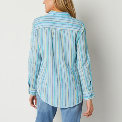 St. John's Bay Tall Womens Long Sleeve Relaxed Fit Button-Down Shirt