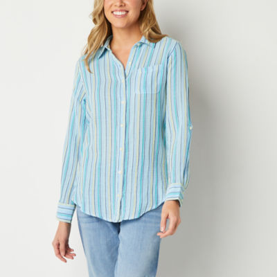 St. John's Bay Tall Womens Long Sleeve Relaxed Fit Button-Down Shirt