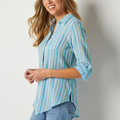 St. John's Bay Tall Womens Long Sleeve Relaxed Fit Button-Down Shirt