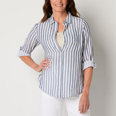 St. John's Bay Tall Womens Long Sleeve Relaxed Fit Button-Down Shirt