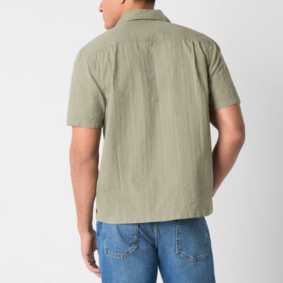 mutual weave Mens Short Sleeve Seersucker Camp Shirt